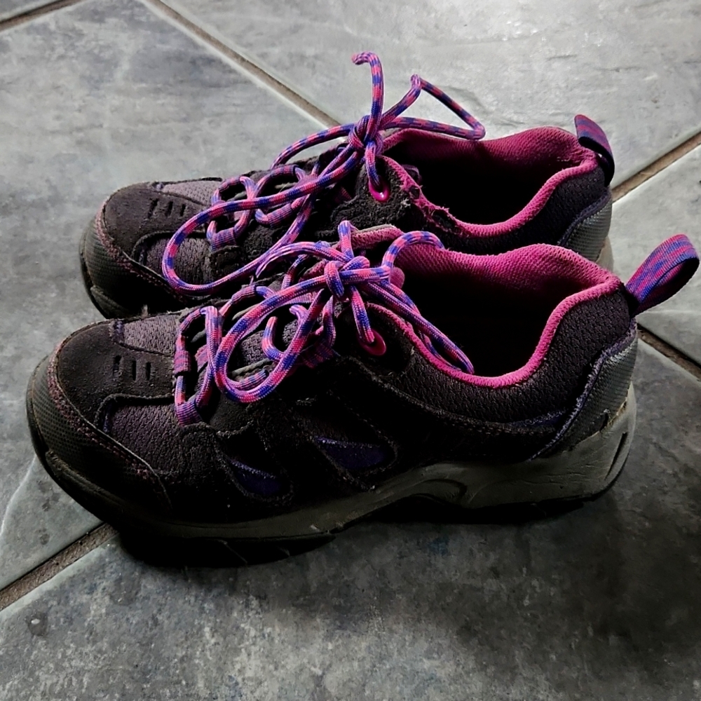 Kids LL Bean Hiking Shoes, 2Y, Multi-Colored Dark Gray With Purple Highlights